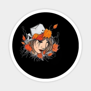 Fall's Crown: Autumn Leaves on a Girl's Head Magnet